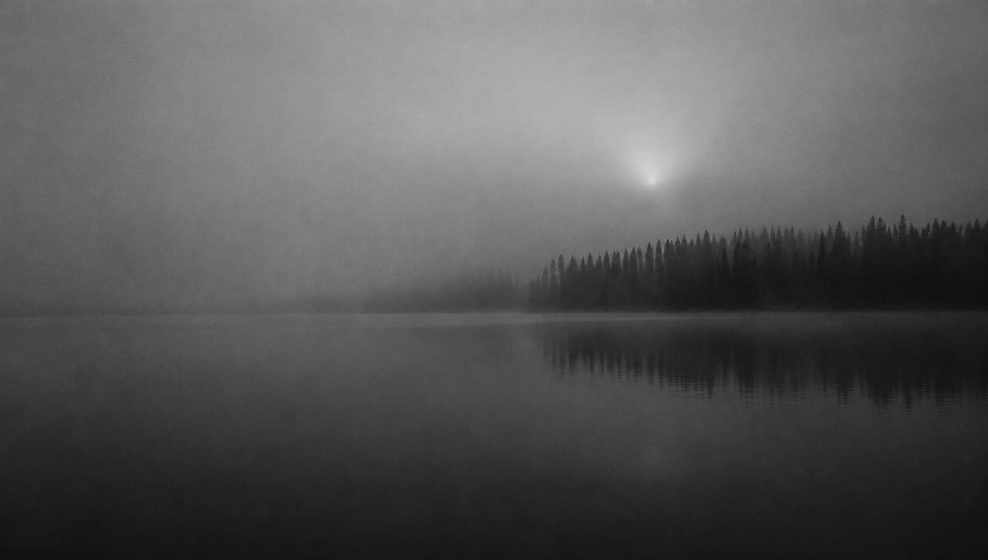 Fog over a still lake